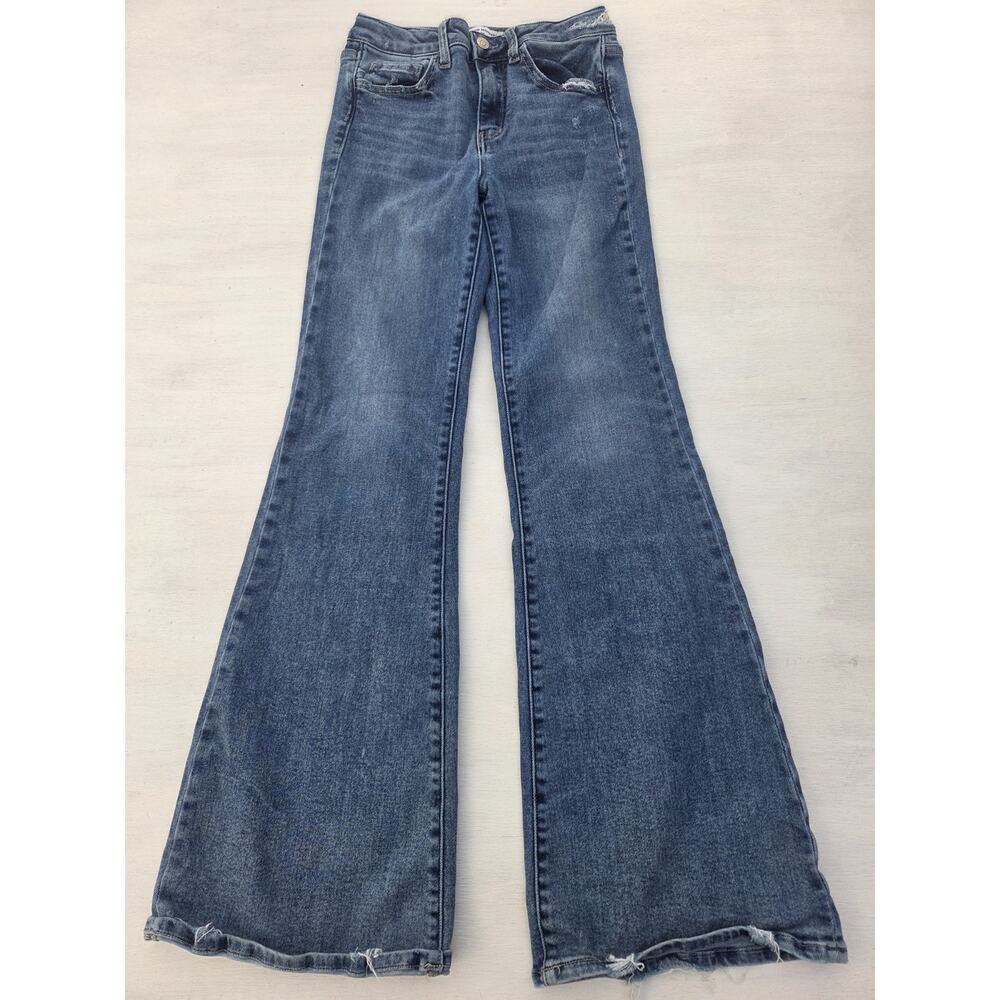 Flying Monkey Youth Mid Rise Flare Jeans Girls Size 16 Distressed Whiskers